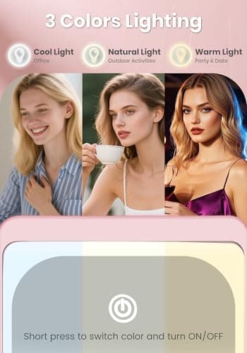 Compact Mirror, Rechargeable 30X Magnifying Mirror with 3 Lighting Modes & Dimmable Brightness, Portable Travel Makeup Mirror with Light, Essentials for Travel, Pocket, Purse, Gifts for Girls Pink - Thumbnail 4