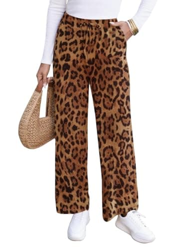 COCOMARTS Women Pants Wide Leg High Waist Palazzo Pants Casual Loose Flowy Lounge Pant Boho 2026 Vacation Outfits with Pocket Leopard Print Medium - Image 1