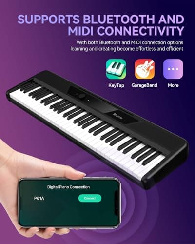 Rhymo 61 Keys Smart Keyboard, Lighted Up Keys Electric Piano Keyboard, Learning Keyboards Piano for Beginners with 29 Demo Songs, 128 Tones, 128 Rhythms, Built-in LED Lights & Apps, Speakers - Thumbnail 6