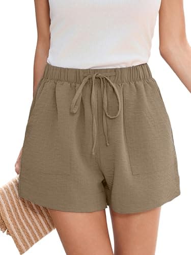 Heymoments Women's Wide Leg Shorts Lightweight Wheat Small High Waisted Flowy Dressy Loose Fit Summer Ladies Cute Beach Trousers with Pockets - Image 1