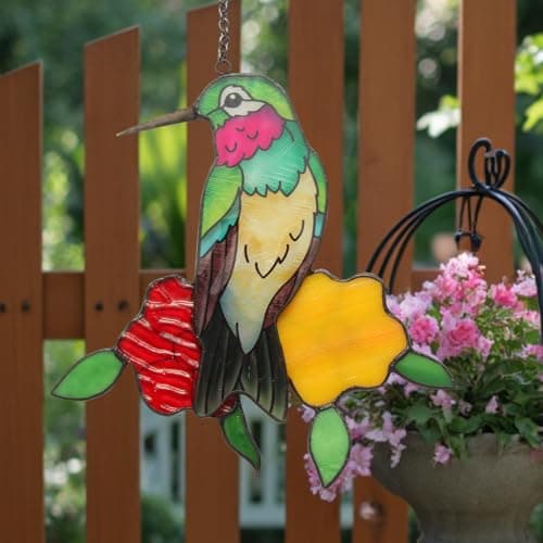 Stained Glass Hummingbird Suncatcher - Sun Catchers Indoor Window Hanging Ornament, Handmade Bird Suncatcher for Windows, Unique Gift for Women/Mom/Bird Lovers (6.4x5.5 Inch) - Thumbnail 5
