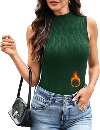 Totatuit Womens Sleeveless Mock Neck Turtleneck Tops Spring Dressy Casual Turtle Neck Sweater Vest Business Work Tank Green S - Image 1