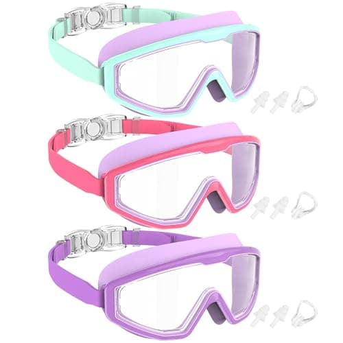 NSSIW Swim Goggles Swimming Kids-Goggles: Anti Fog No Leak with Nose Clip Earplugs for Girls Boys Youth 6-14 3 Pack - Image 1