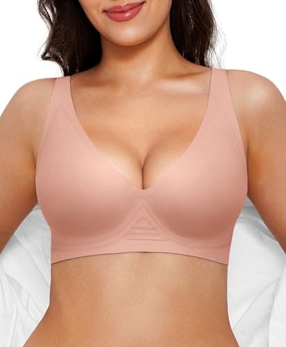 Wireless Bra Deep V Seamless Bras for Women Push Up No Underwire Comfy Bralettes with Support and Lift Comfortable Bra Nude - Image 1
