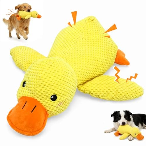 VOXGET Dog Calming Duck Toys, 2026 New Interactive Duck Toy with Quack Sound and Crazy Crinkle for Large Dogs, Soft Stuffed Plush Calming Duck Toy for Dogs Reduce Boredom -Yellow, 17.7"x14.9"(L)
