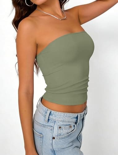 Matunana Women's Tube Top Strapless Crop Bandeau Tops Basic Y2K Summer Clothes 2026 Green S - Thumbnail 4
