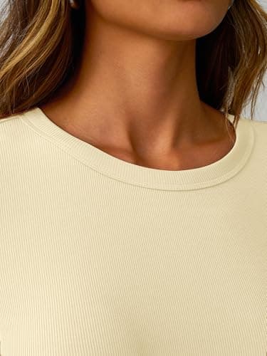 GKBK Womens Long Sleeve Ribbed Tops Slim Fitted Tight Basic T-Shirts Crewneck Layering Lightweight Fall Sweaters 2026 Fashion Outfits Light Yellow - Thumbnail 5