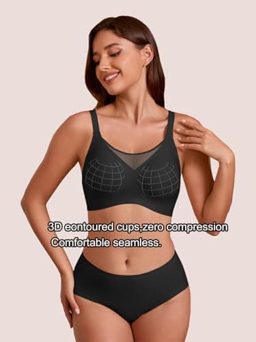 COCOMARTS Jelly Bras for Women No Underwire Push Up V Mesh Seamless Comfort Tshirt Bra Supportive Lift Bralette Everyday Bra Black Medium - Thumbnail 4