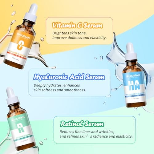 Hicream Face Serum Set - Vitamin C Serum, Hyaluronic Acid & Retinol with Hydrating, Brightening & Firming Skin, Anti-aging Skin Care Set for Women, Targets Fine Lines & Dark Spots, 1 Fl Oz (Pack of 3) - Thumbnail 3