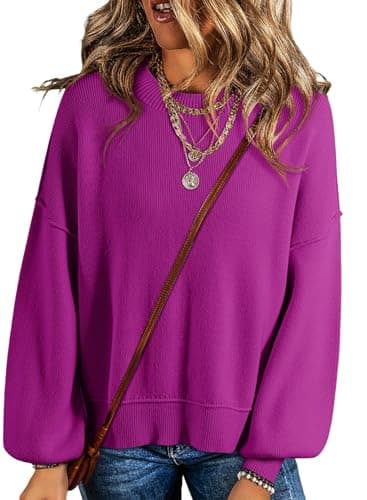 Dokotoo Womens Oversized Sweaters Crew Neck Solid Color Casual Loose Knitted Crop Tops Cute Chunky Knit Sweaters Fall Clothes for Women 2025 Violet X-Large - Image 1