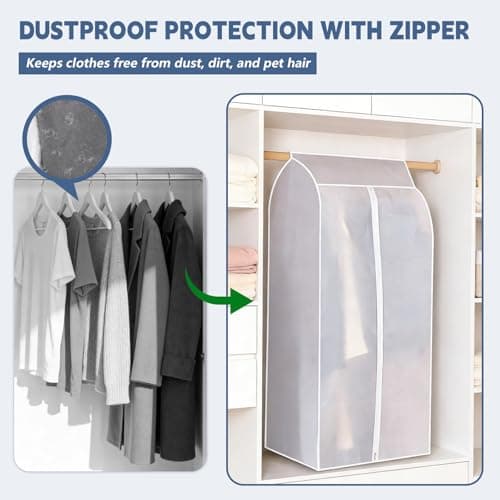 3D Hanging Closet Organizer & Garment Protector - Large Capacity Breathable Dust Cover for Dresses, Suits, & Heavy Coats | Transparent Window for Easy View | Space-Saving Closet Storage (47x24x20 in) - Thumbnail 5