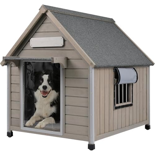 Ketive Outdoor Dog House Weatherproof, casa para Perros Wooden Medium-Large Breed with Anti-Chewing Iron Frame, Ventilated Window, Easy Clean and Assemble, 30.5" L x 37.4" W x39 H - Image 1