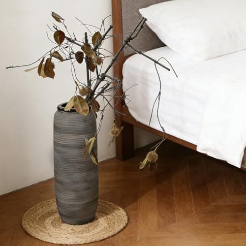 ALMA Black Tall Floor Vase for Pampas Grass, 18'' Gray Extra Large Floor Vase for Home Decor, Big Unique Ceramic Flower Vases for Living Room Floor,Fireplace,Mantel Decoration - Thumbnail 5