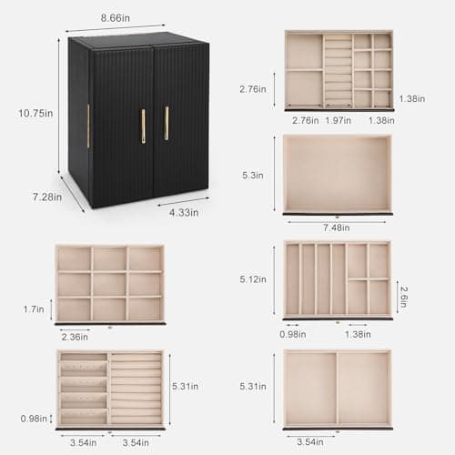 Dajasan Large Jewelry Organizer Box with 5 Drawers, Jewelry Box for Women, 6-Tier Jewelry Storage Organizer with Mirror for Necklace Ring Bracelet Watch, Gift Idea (Black) - Thumbnail 3