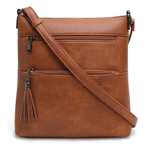Kiss Sea Womens Crossbody Purse, Multi Pocket Casual Crossbody Bag with Tassel for Travel - Brown - Image 1
