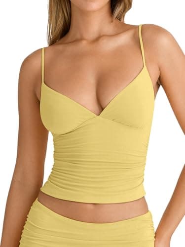 PINKMSTYLE Tank Top for Women 2026 Summer Sexy Sleeveless Cami Tank Tops Date Night Outfit Lemon Yellow Medium - Image 1