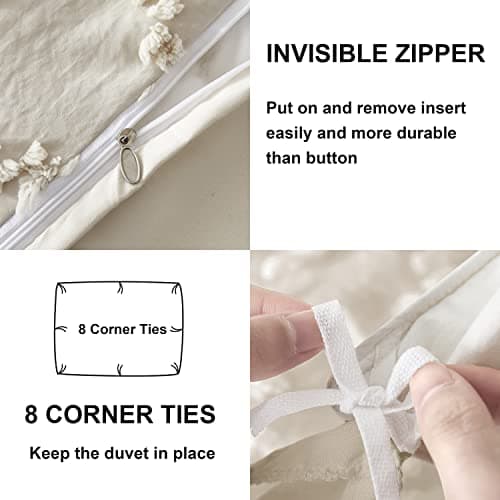 Oli Anderson Tufted Duvet Cover King Size, Soft and Lightweight Duvet Covers Set for All Seasons, 3 Pieces Boho Embroidery Shabby Chic Bedding Set (Beige, King, 104" x 90") - Thumbnail 5