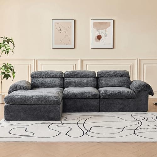 Ayovoch 115.7" L Shaped Modular Sectional Sofa with Ottoman, Cloud Boneless Couch, Upholstered Sofa in a Box, Flexible Module Combination for Living Room, No Assembly, Grey - Thumbnail 5