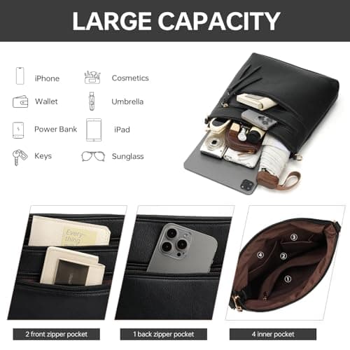 GEMIU Black Crossbody Bags for Women Multi Pocket Crossbody Purses for Women Black - Thumbnail 4