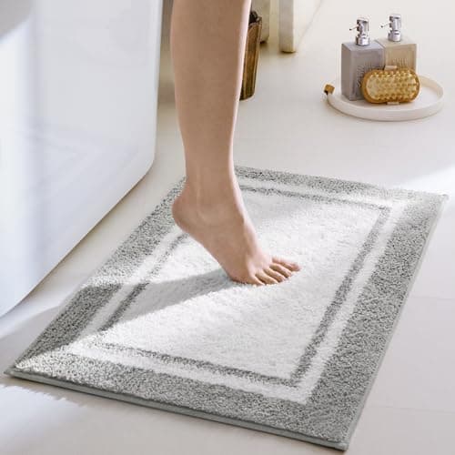 GRANNY SAYS Microfiber Bathroom Rugs Non Slip Washable, Water Absorbent Bathrooms Mats for Tub Non Slip, Small Soft Bath Mats for Bathroom Floor & Shower, 16" x 24", Grey Bath Mat Towel - Image 1