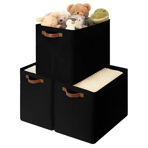 GRANNY SAYS Large Storage Baskets, Closet Storage Bins, Collapsible Storage Bin, Fabric Storage Bins with Metal Frame, Clothes Baskets for Shelves, Towels, Black, 50L, 3-Pack - Image 1