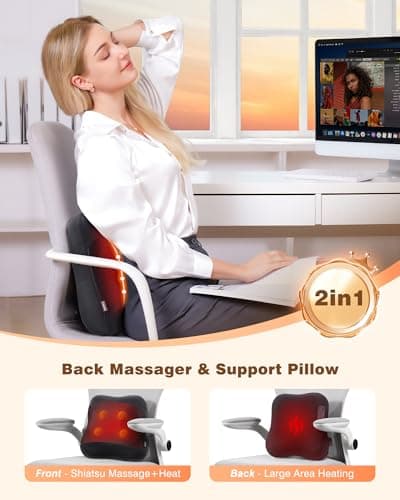 KINGJOY 2-in-1 Cordless Shiatsu Back Massager with Heat, Upgraded 4D Liftable Massage Nodes & Dual-Side Heating, Deep Tissue Kneading for Back Pain Relief, Gift for Women Men, Home Office Use - Thumbnail 5