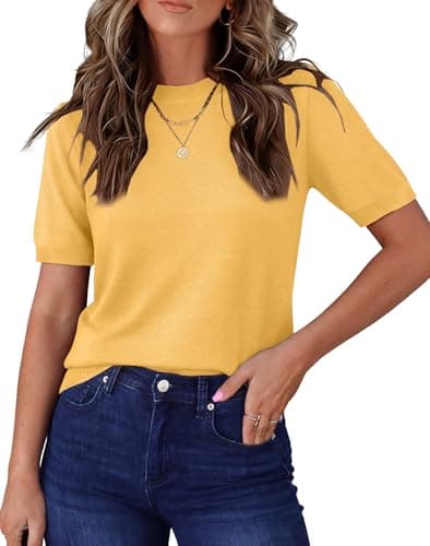 RUMIA Sweaters for Women Trendy Crewneck Business Casual Tops Office Work Blouses Yellow L - Image 1