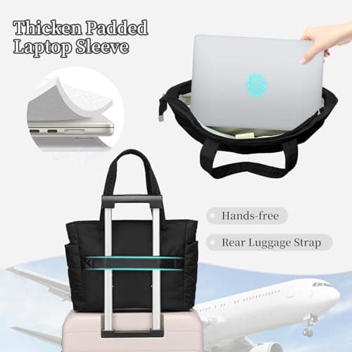 JHhomezeit Puffer Tote Bag for Women-Large Work Tote Bags Quilted Lightweight Puffy Bags Shoulder Bag with Laptop Compartment Black - Thumbnail 4