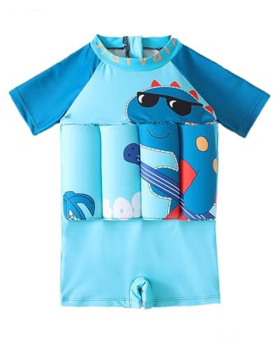 Floatie Swimsuit for Toddlers Boys Girls Floating Bathing Suit Baby Kids Float Learn to Swim Suit Floatation Beach Pool Blue Dinosaur 2-3 Years - Image 1