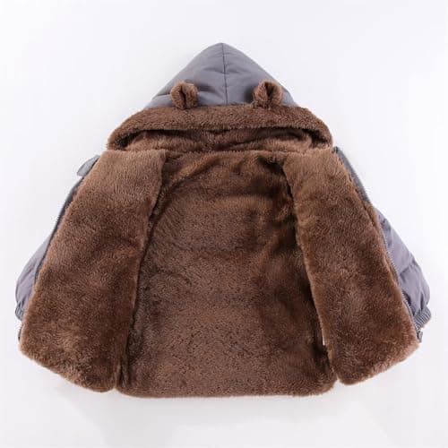 JiAmy Baby Winter Fleece Coat Kids Boys Jacket Outwear Girls Padded Clothes Grey 1-2 Years - Thumbnail 4