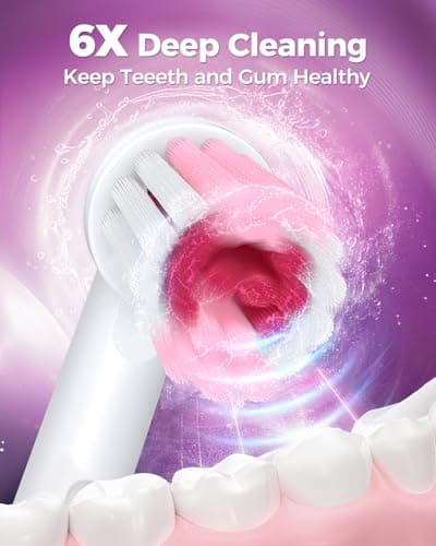 Teeaegis Rotating Electric Toothbrush with 8 Brush Heads for Adults and Kids, 3 Modes Rechargeable Power Toothbrush with 2-Minute Smart Timer, 45-Day Battery Life (Pink) - Thumbnail 4