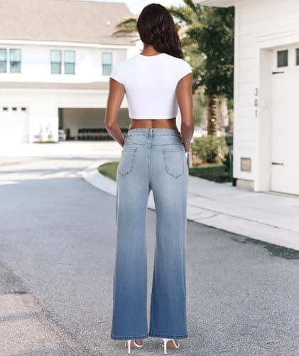 MARIASHA Jeans for Women New Flared Leg Stretch High Wasited Printed Pocket Pants Gradient Blue 2XL - Thumbnail 4