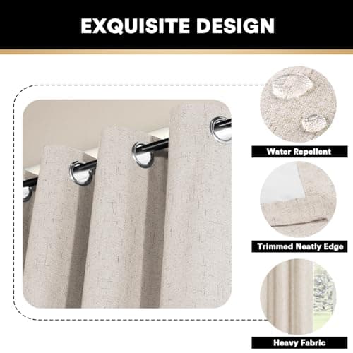 PrinceDeco Natural Linen Curtains 100% Blackout Linen Curtains for Bedroom Full Blackout Curtains 84 Inches Long Living Room Thermal Insulated Light Blocking Curtain Drapes White Backing, 2 Panels - Thumbnail 4