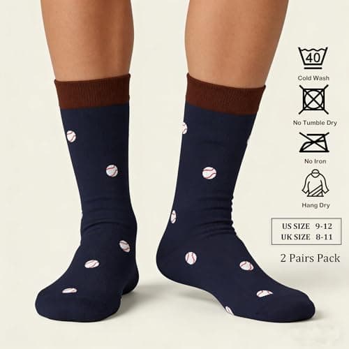Frepstudio Funny Baseball Socks for Men 2 Pairs Set- Baseball Mad Novelty Socks Gift for Teen Boys Husband Dad, Christmas Birthday Valentines Father’s Day Gifts-,Size 9-12 - Thumbnail 5