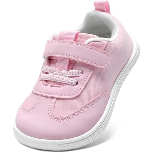 STQ Toddler Girls Wide Toe Barefoot Walking Shoes Comfort Lightweight Breathable Tennis Gym Preschool Sneakers Pink Size 6 - Image 1