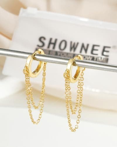 Shownee Gold Chain Earrings for Women - 14K Gold Plated Dangle Huggie Hoop Earring Fashion Jewelry Gifts for Valentines Mother's Day Christmas Birthday 1 PCS - Thumbnail 6