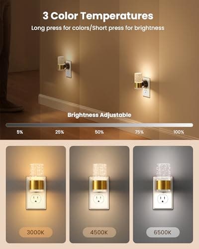 VOLISUN LED Night Lights Plug into Wall, Dimmable Night Light 3 CCT & 5 Brightness Levels, Acrylic Bubble Nightlight with Dusk to Dawn Sensor for Hallway, Bathroom, Stair, Nursery Gold 4 Pack - Thumbnail 2
