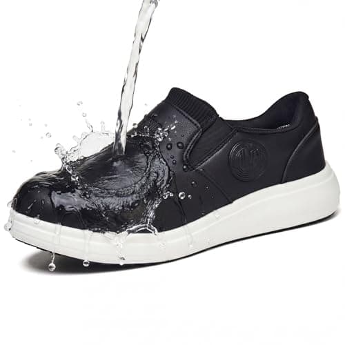 LANSNBO Non-Slip Waterproof Shoes for Women Wide Width, Slip-On Work Walking Sneakers, Arch Support Lightweight, Water & Oil Resistant for Kitchen Chefs Food Service Nurses Cleaners (Black-41) - Image 1