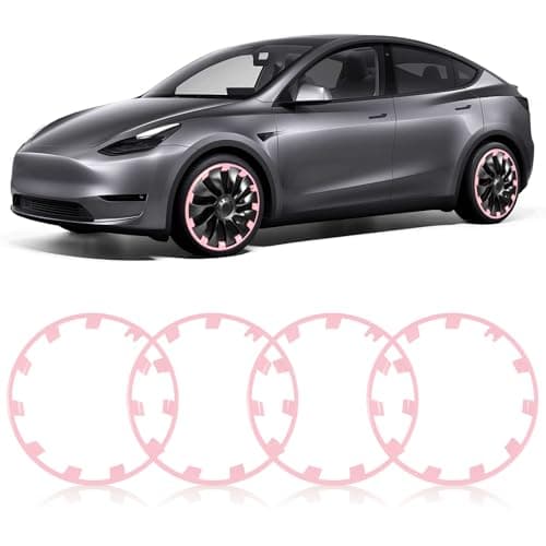Wheel Rim Protect for Tesla Model Y 21" (2020-2024), Easy-Install Hubcaps Wheel Cover, Scratch-Resistant Car Tire Trim Rings, Stylish Design for Induction Wheels, Sakura Pink 4Pcs Model Y Accessories