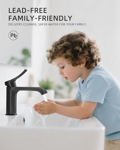 BELZ Black Bathroom Faucet 1 Hole, Modern Vanity Faucet for Bathroom Sink, Lead-Free Single Handle Basin Faucet with Pop-up Drain - Thumbnail 3