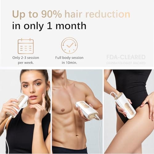 IPL Laser Hair Removal Device for Women & Men - Safe At-Home 45°F Ice-Cooling Contact for Painless & Long-Lasting Results, 86% Less Hair In 3 Weeks for Full Body & Face, Pure White - Thumbnail 4