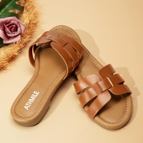 ATHMILE Sandals for Women 2026 Vacation Womens Sandals Dressy Summer Flats Sandals Women Slides for Party Wedding Beach - Thumbnail 3