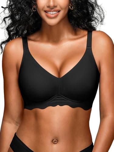 Wireless Jelly Bras for Women - Seamless Padded T-Shirt Bralette with Support, Comfy Everyday Bra No Underwire Black M - Image 1