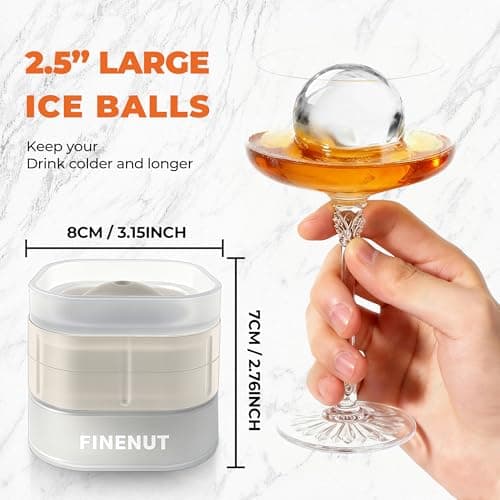 FINENUT Silicone Ice Ball Maker Mold 4 Pack, 2.5 Inch Large Sphere, BPA-Free Easy Release for Whiskey, Bourbon,Cocktails & Home Bars - Thumbnail 3