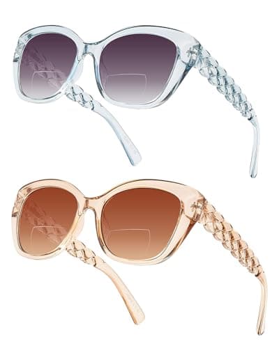 LADEESSE Reading Sunglasses for Women - Stylish Bifocal Sunglasses with Readers Built-in - UV400 Protection - 2 Pack +1.0