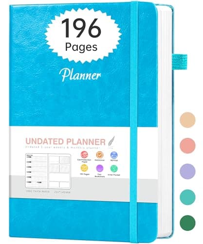 CAGIE Undated Planner Weekly and Monthly with Inner Pocket Leather journal with Goal & Habit Tracker Organizer, Hardcover Weekly Monthly Planner for Work School Home, 5.7" x 8.3", Lake Blue - Image 1