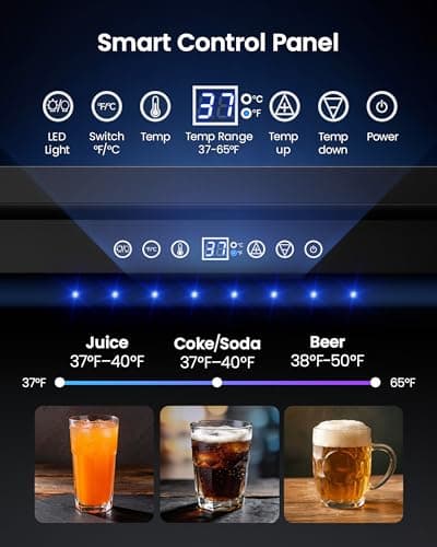 ICEVIVAL 24 Inch Beverage Refrigerator, 180 Can Under Counter Fridge, Stainless Steel Beer Fridge for Built-in & Freestanding, Outdoor Refrigerator for Soda, Beer, Wine (Black) - Thumbnail 3