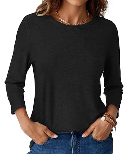 GKBK Womens Tops 3/4 Sleeve Shirts Round Neck Casual Blouses Basic Loose Fit Pullover Tshirts Black XL - Image 1