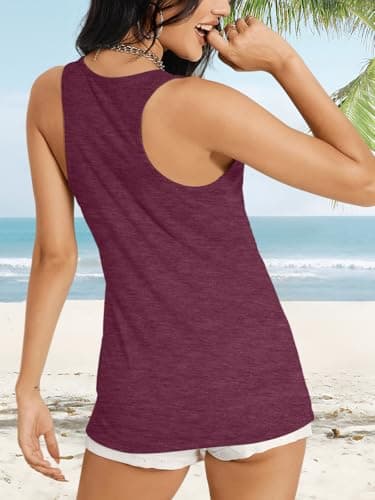 Binshre Graphic Tank Tops for Women Sun Salt Sand Vintage Graphic Racerback Tank Tops Cocoa Palm Print Summer Casual Beach O-Neck Vacation Shirt Cami - Thumbnail 4