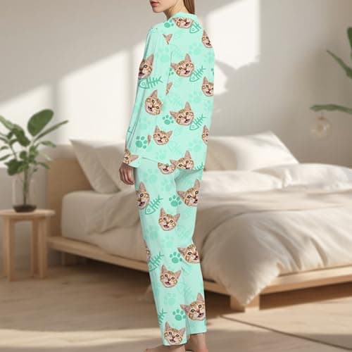 thobac Personalization Pajama｜ Custom Pajamas for men and women Set for family PJs, gifts, Photos cats&dog, Christmas. (Cat) - Thumbnail 3